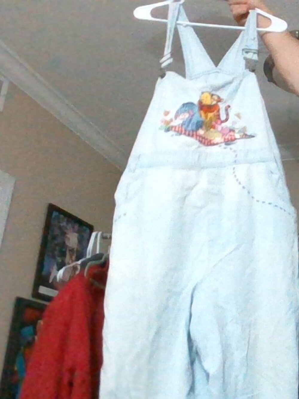 Light Blue Denim Women's Overalls with Colorful Embroidered Front